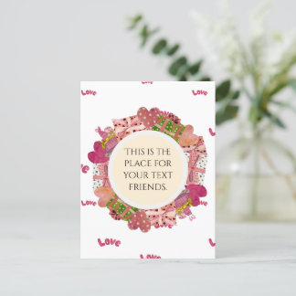 リースヴィンテージおもしろいラブバレンタインの水色 ポストカード