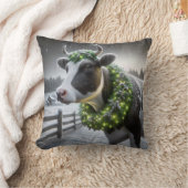 リース付きクリスマスホルスタイン白熱［赤熱］光を放つ牛 クッション (ブランケット)