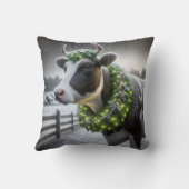 リース付きクリスマスホルスタイン白熱［赤熱］光を放つ牛 クッション (裏面)