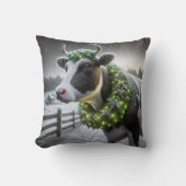 リース付きクリスマスホルスタイン白熱［赤熱］光を放つ牛 クッション (正面)