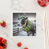 リース付きクリスマスホルスタイン白熱［赤熱］光を放つ牛 スタンダードカクテルナプキン (インサイチュ)