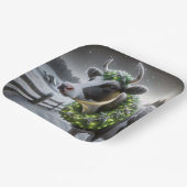 リース付きクリスマスホルスタイン白熱［赤熱］光を放つ牛 ペーパープレート (傾斜あり)