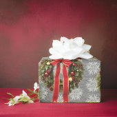 リース伝統的レッドボウのスチールグレー ラッピングペーパー