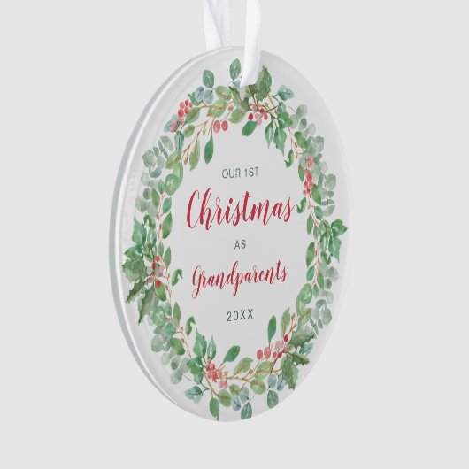 リース写真初めてのクリスマスを祖父母 オーナメント (正面)