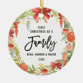 リース初めてのクリスマスを家族写真として セラミックオーナメント (正面)
