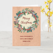 リース素朴の息子と家族メリークリスマス カード (黄色い花)
