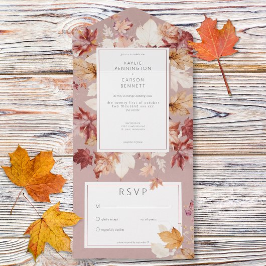 リース素朴の紅葉ブルゴーニュNoディナー オールインワン招待状