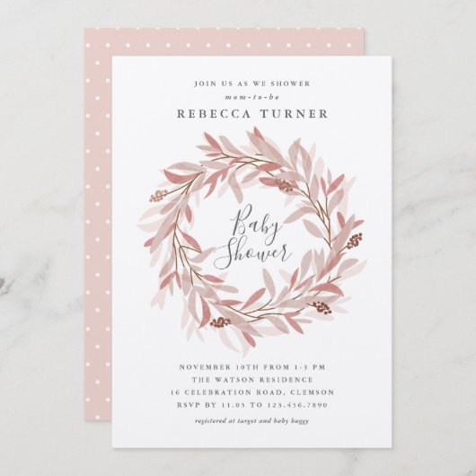 リース素朴の赤ちゃんシャワー招待 招待状 (正面/裏面)