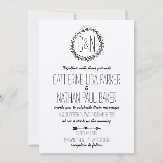 リース素朴クラフト結婚式招待状 招待状 (正面)