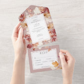 リース素朴ズ紅葉ブルゴーディナー オールインワン招待状 (貼ってはがせる)