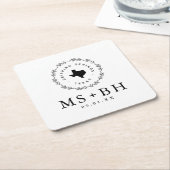 リース素朴テキサス州結婚モノグラム スクエアペーパーコースター (アングル)