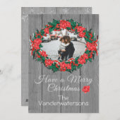 リース素朴ファミリーフォトグレーウッドバラ シーズンカード (正面/裏面)