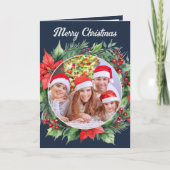 リース素朴ファミリーフォトネイビーブルークリスマス シーズンカード (正面)