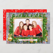 リース素朴ファミリー写真メリークリスマスメリークリスマス シーズンカード (正面/裏面)