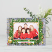 リース素朴ファミリー写真メリークリスマスメリークリスマス シーズンカード (スタンド正面)