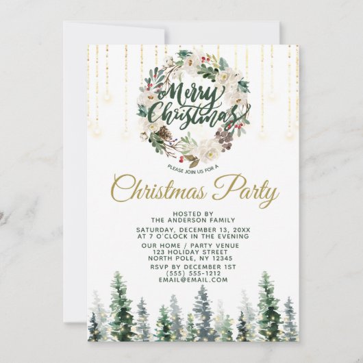 リース素朴フォレストライトクリスマスパーティー 招待状 (正面)
