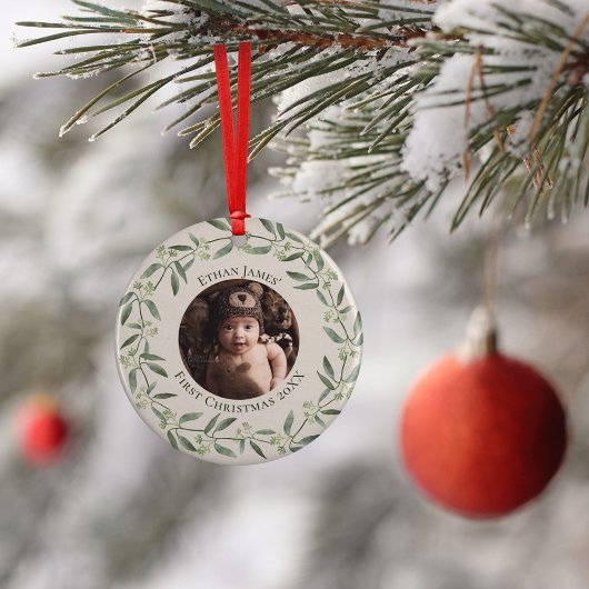 リース素朴ベビー初めてのクリスマスフォトホリデー セラミックオーナメント