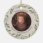 リース素朴ベビー初めてのクリスマスフォトホリデー セラミックオーナメント (裏面)