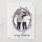 リース素朴メリークリスマス写真海軍 シーズンカード (正面)