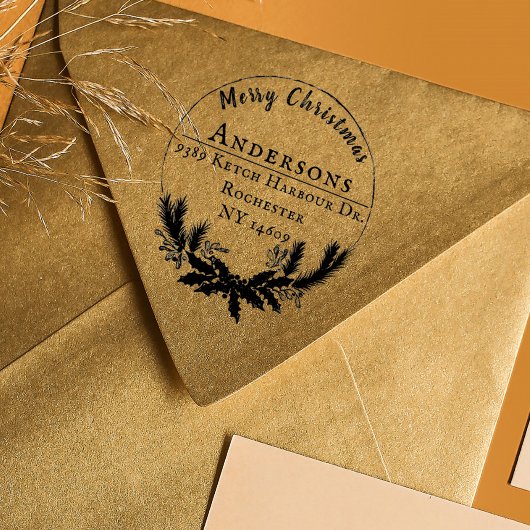 リース素朴メリークリスマス差出人住所 ラバースタンプ