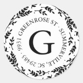 リース素朴モノグラムアドレスのステッカー ラウンドシール (正面)