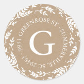 リース素朴モノグラムアドレスのステッカー ラウンドシール (正面)