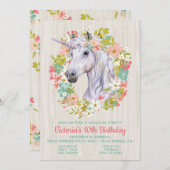 リース素朴ユニコーン誕生日パーティーへの招待 招待状 (正面/裏面)