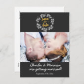 リース素朴リーフ日付フォトポストカードの保存 案内ポストカード (正面/裏面)