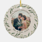 リース素朴初めてのクリスマスMr & Mrs. 2写真 セラミックオーナメント (裏面)