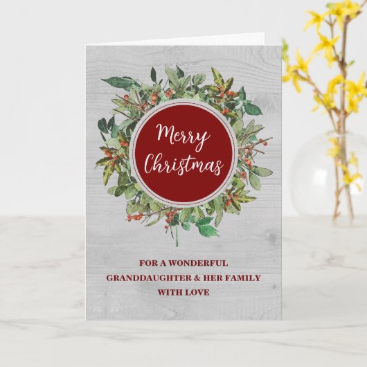 リース素朴孫娘と家族クリスマス カード (黄色い花)