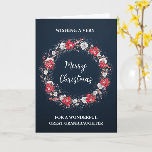 リース素朴孫娘素晴らしメリークリスマス カード (黄色い花)