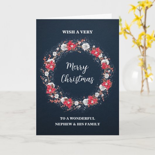 リース素朴甥と家族クリスマスカード カード (黄色い花)