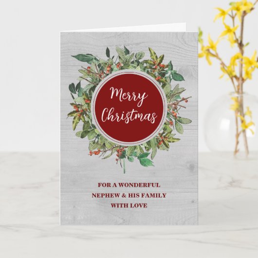 リース素朴甥と家族メリークリスマス カード (黄色い花)