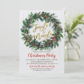 リース素朴金ゴールドジングル&ミングルクリスマスパーティー 招待状 (スタンド正面)