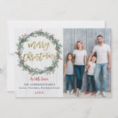 リース素朴金ゴールドメリークリスマス2写真 シーズンカード (正面)