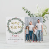 リース素朴金ゴールドメリークリスマス2写真 シーズンカード (スタンド正面)