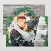 リース素朴2枚フォトメリークリスマススクリプト シーズンカード (正面/裏面)