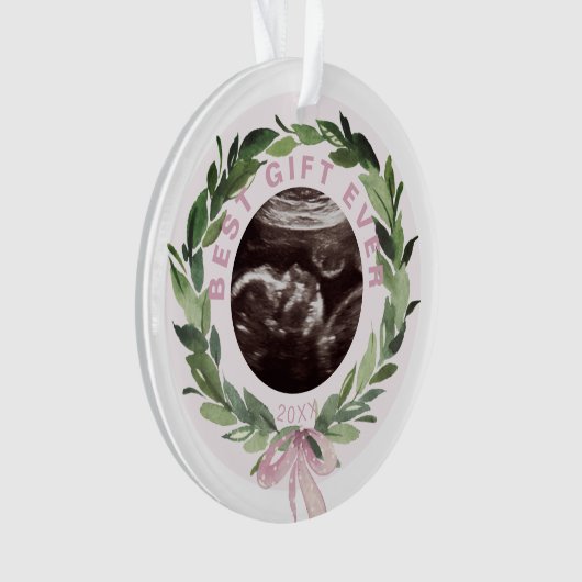 リース超音波写真最高のギフトピンクのクリスマス オーナメント (正面)