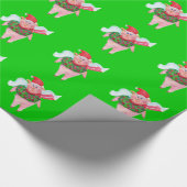 リース、クリスマスの包装紙を持つ飛んでいるなブタ ラッピングペーパー (角)