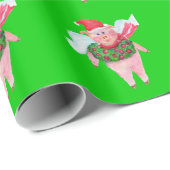 リース、クリスマスの包装紙を持つ飛んでいるなブタ ラッピングペーパー (ロールコーナー)