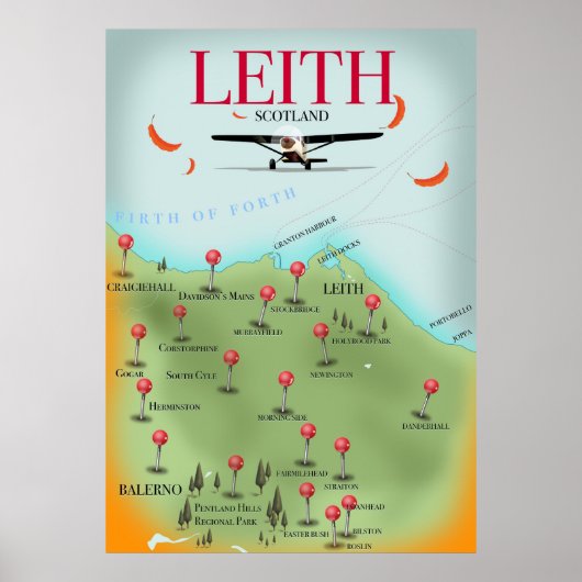 リース・スコットランドのビンテージ風地図 ポスター (正面)