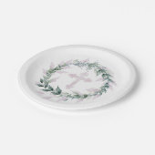 リース&ピンククロスコミュニオンバプテスマ《キリスト教》洗礼式や命名式 ペーパープレート (アングル)