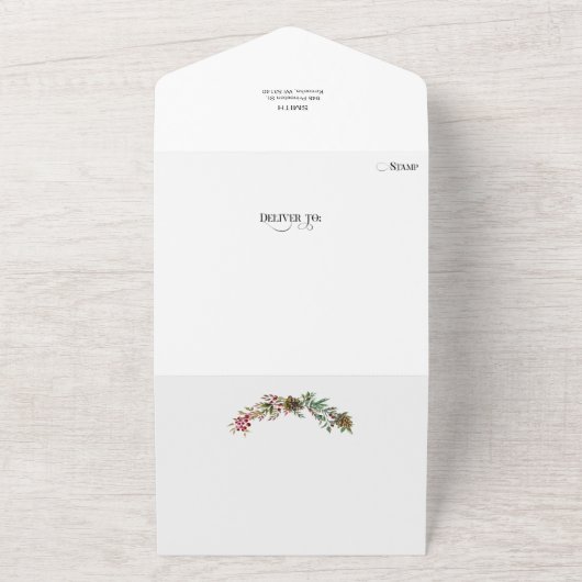 リース&メリークリスマスタイポグラフィ数々の – 写真 オールインワン招待状 (外側)