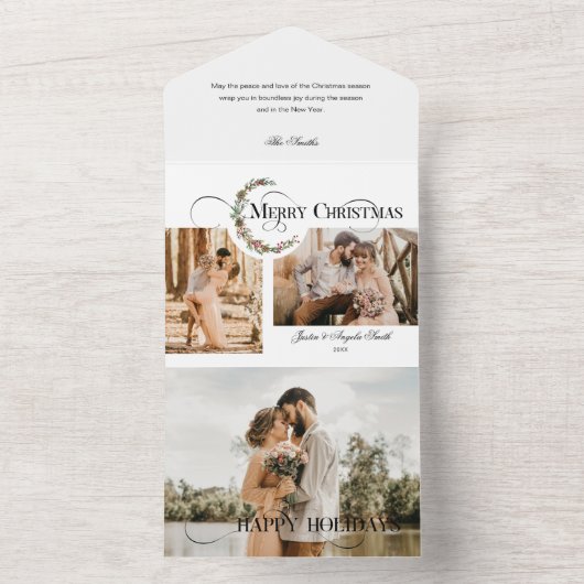 リース&メリークリスマスタイポグラフィ数々の – 写真 オールインワン招待状 (内側)