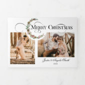 リース&メリークリスマスタイポグラフィ数々の – 写真 三つ折りクリスマスカード (カバー)