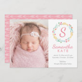 リース·モノグラム水平出産発表 案内状 (正面/裏面)