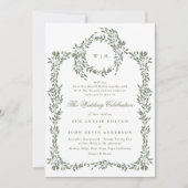 リース モノグラム サージグリーン エレガント フレーム 結婚式 招待状 (正面)