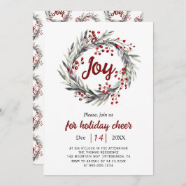 リース、赤い果実と葉ジョイクリスマスパーティー 招待状