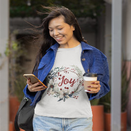 リース，赤い花，果実の喜びクリスマス Tシャツ