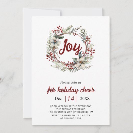 リース,赤い花,果実ジョイクリスマスパーティーI 招待状 (正面)